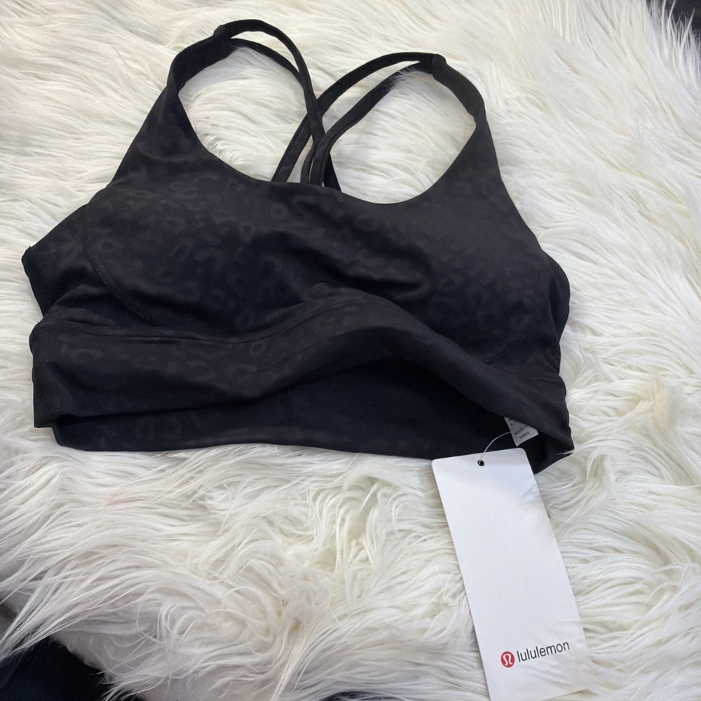 Lululemon Energy Bra Womens Med Black Pullover Leopard Cheetah 589